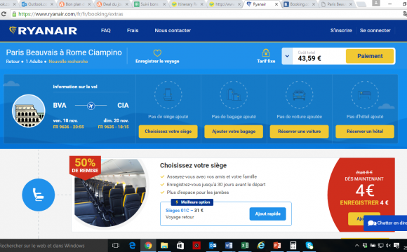 Bon plan week-end : Votre weekend à Rome vol + hôtel pour moins de 85€/personne ! - Simulation du vol Paris-Rome du 18 au 20 novembre
